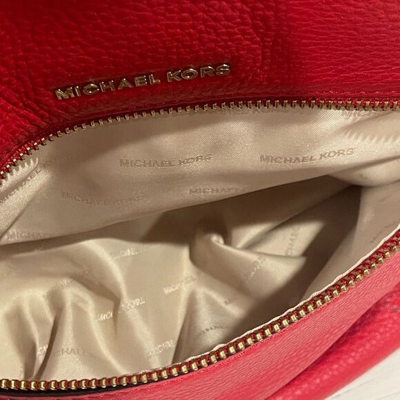 Authentic Michael Kors Rhea Medium Backpack Purse Red - Picture 3 of 11